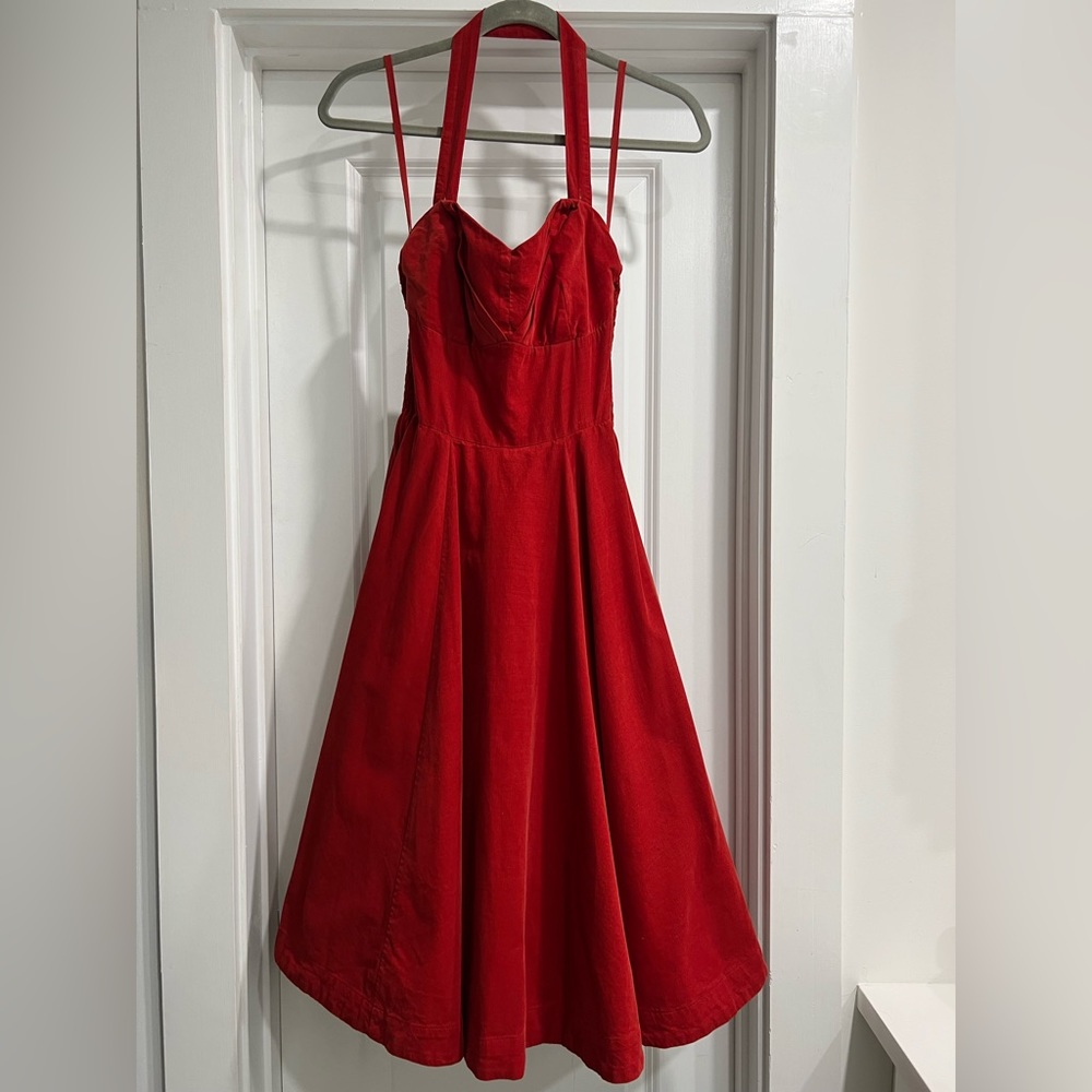 Anthropology red corduroy halter dress size 6